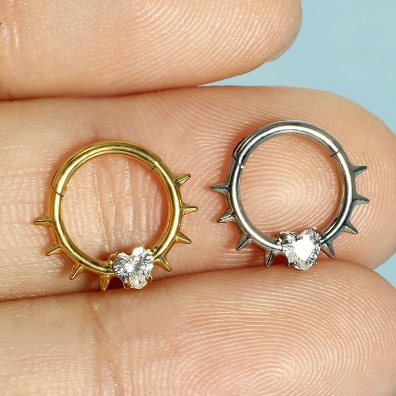 Fashion Cool Sweet Style Titanium Metal Earrings Nose Ring Punk Street Fashion G23 Titanium Metal Inlaid Heart-Shaped Zircon Unisex Personality Accessories