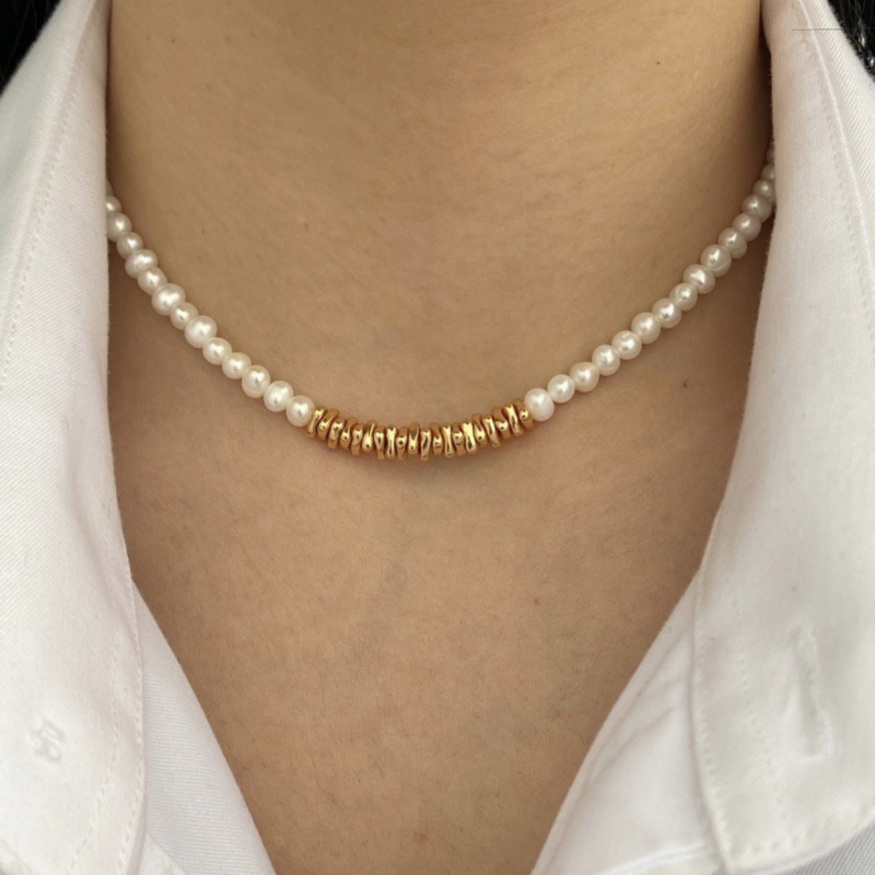Cute Sweet Geometric Color Block Freshwater Pearl Sterling Silver Handmade Women's Necklace