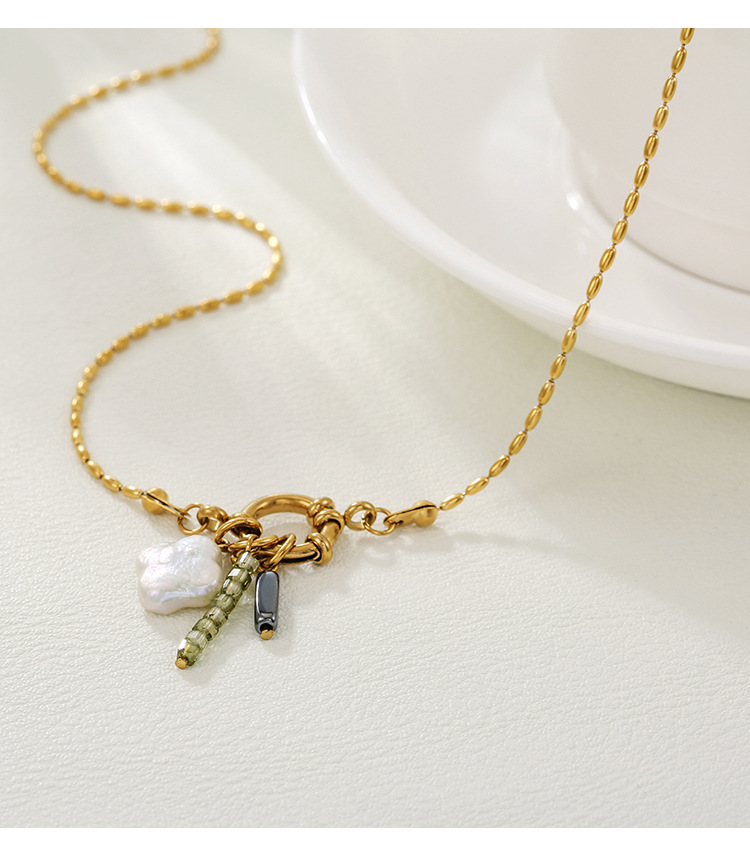 Titanium Steel Crystal Four-leaf Clover Black Gallstone Pendant Necklace Non-Fading Jewelry Accessories