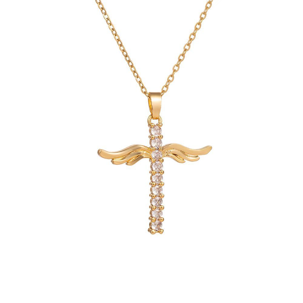Rose Gold Plated Titanium Steel Cross Necklace For Women With Micro Pave Zircon Copper Pendant Bohemian Style