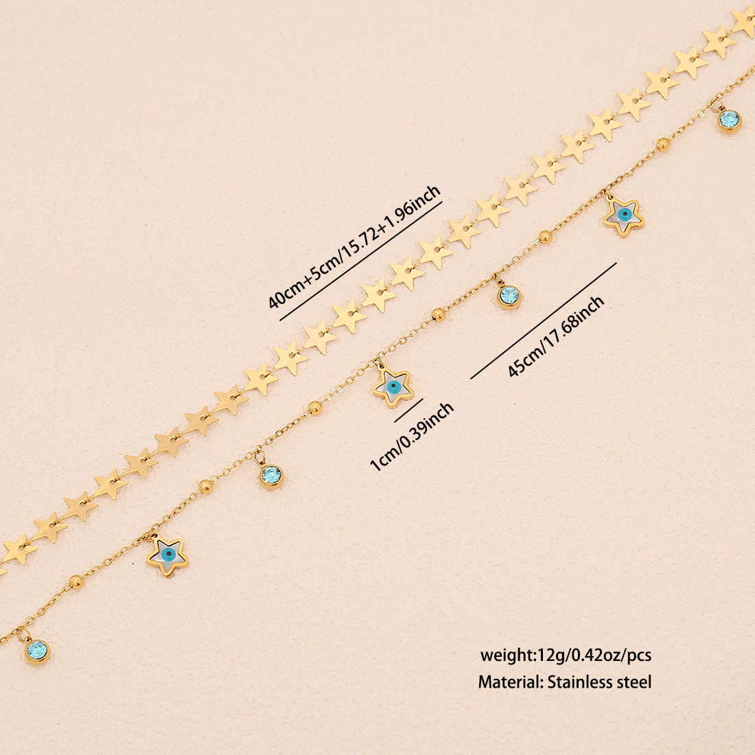 Ion Plating (IP) Real Gold Plated Devil's Eye Star 304 Stainless Steel Elegant Classic Style Waterproof Non Tarnish 304 Stainless Steel Double Layer Necklaces