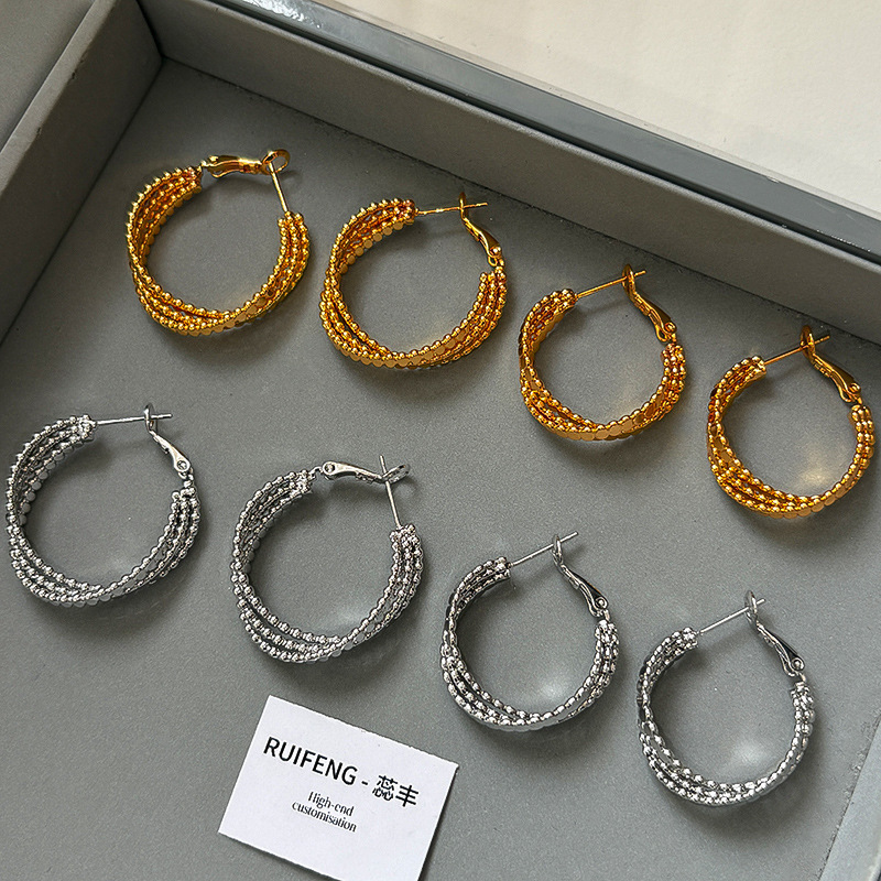 Elegant Silver Metal Circle Earrings For Women French Vintage Style Geometric Pattern High-End Luxury Fashion Jewelry Accessories