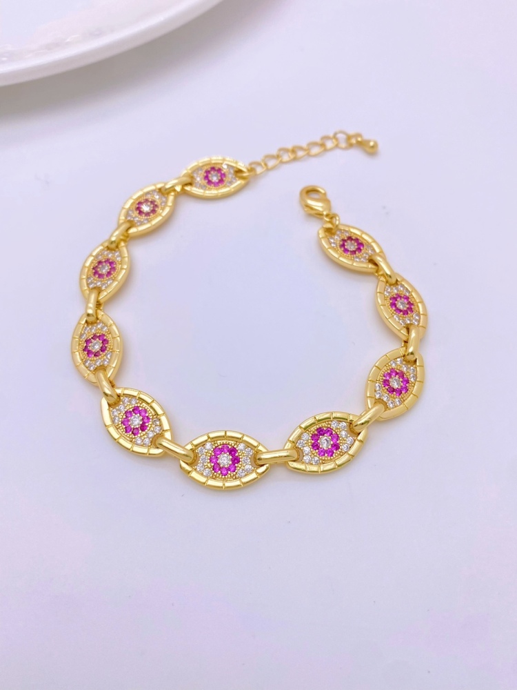 Fashionable High-End Copper Plated 18K Gold Evil Eye Bracelet Necklace Set  Style Jewelry Accessories