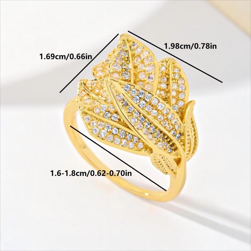 1 Piece Copper Inlaid Zircon Material Ladies Leaf Ring Exquisite Exaggerated Fashion Banquet Party Jewelry Accessories
