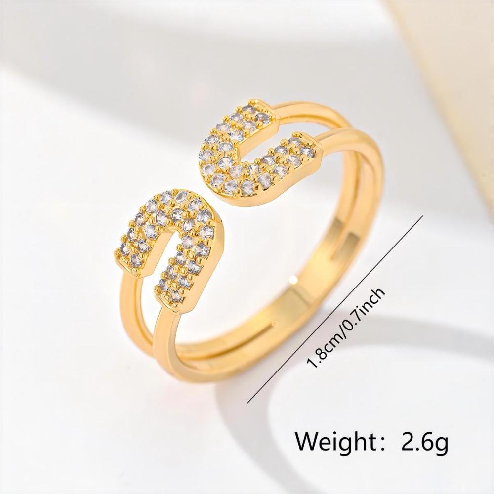 1 Piece Copper Inlaid Zircon Material Light Luxury Niche High-End U-Shaped Ring For Men And Women Party Jewelry Accessories For Adults
