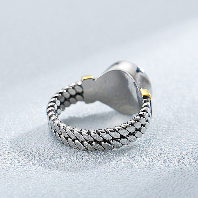 Kalen New Accessories  Sources Europe And America Creative Retro Textured Men And Women Available Titanium Steel Pearl Ring