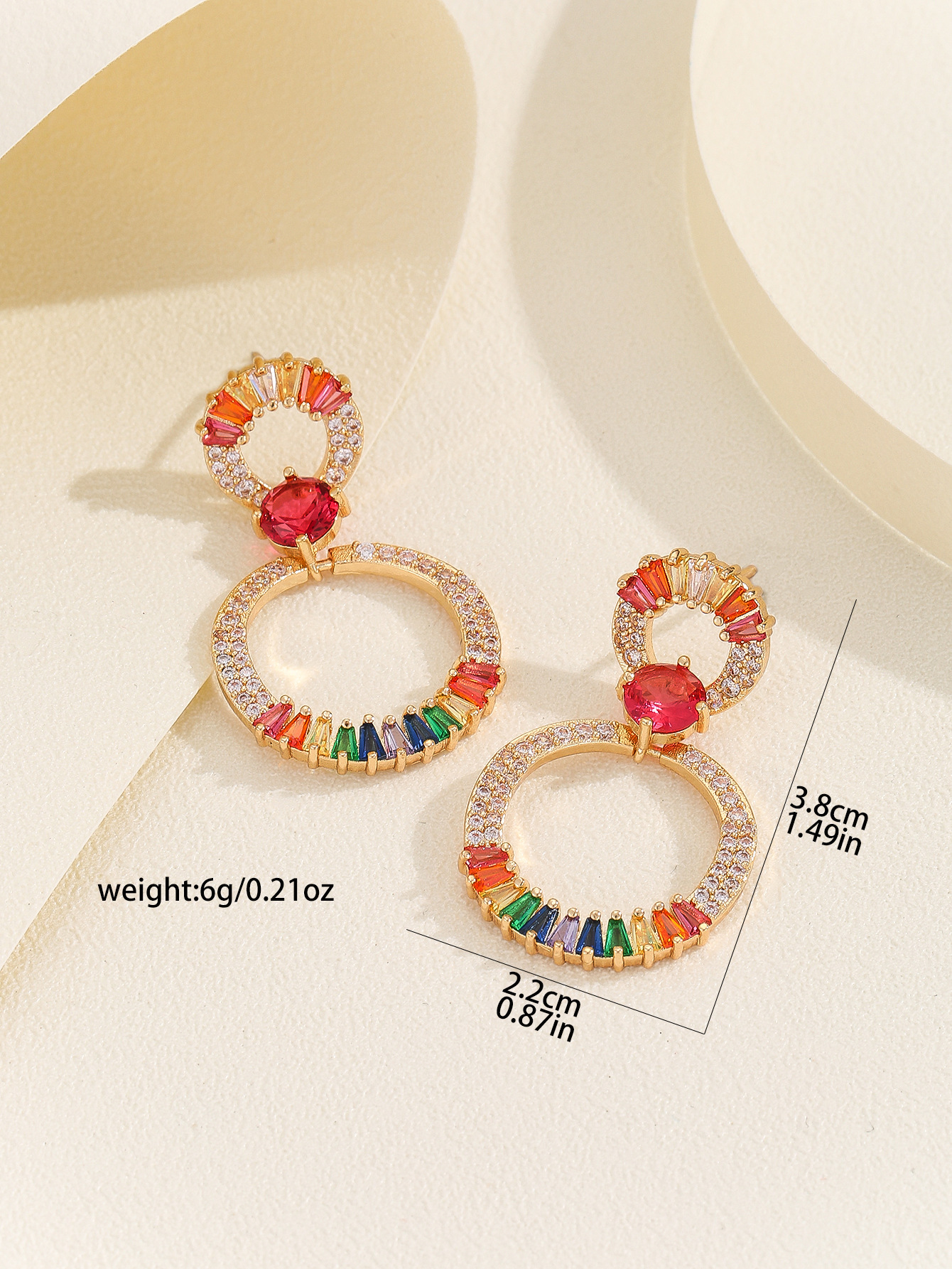 Fashion  Style Earrings Micro Inlaid Colorful Zircon Earrings Super Sparkling Double Hoop Round Personality High-end Temperament Earrings