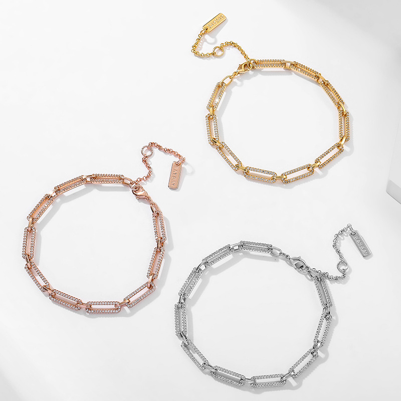 Kenge Copper Embedded Zircon Plated Color Retention Chain Bracelet Women's Fashionable Minimalist Style Summer Jewelry Accessory