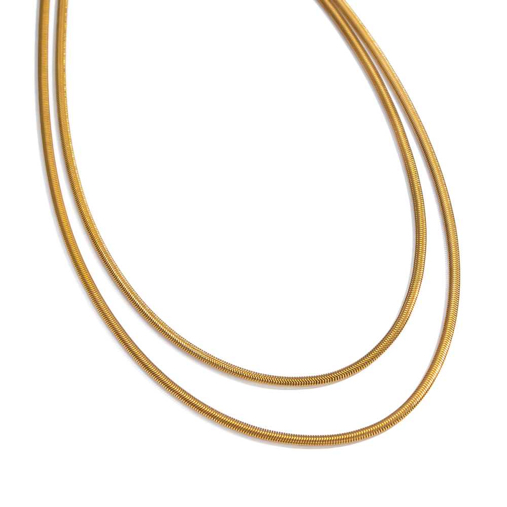 Vacuum Electroplating (In Furnace) Plated 18K Real Gold 201 Stainless Steel Double Layer Flat Snake Chain Basic Versatile Everyday Sweater Chain Necklace Non-Fading High-End Accessories Jewelry