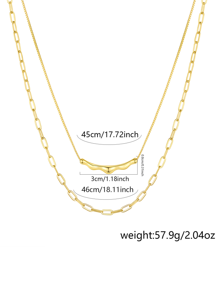 Women's 18K Gold Double Layer Stacked Necklace Set Gift Box Gold Geometric Square Buckle Chain + Micro Pave Diamond Chain French Light Luxury Style Niche Design Choker Exquisite Versatile Accessories