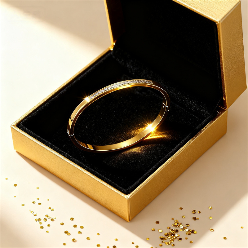 High Quality Metallic Feel Plated 18K Real Gold Geometric Universal Electroplated Zircon 304 Stainless Steel Bracelet