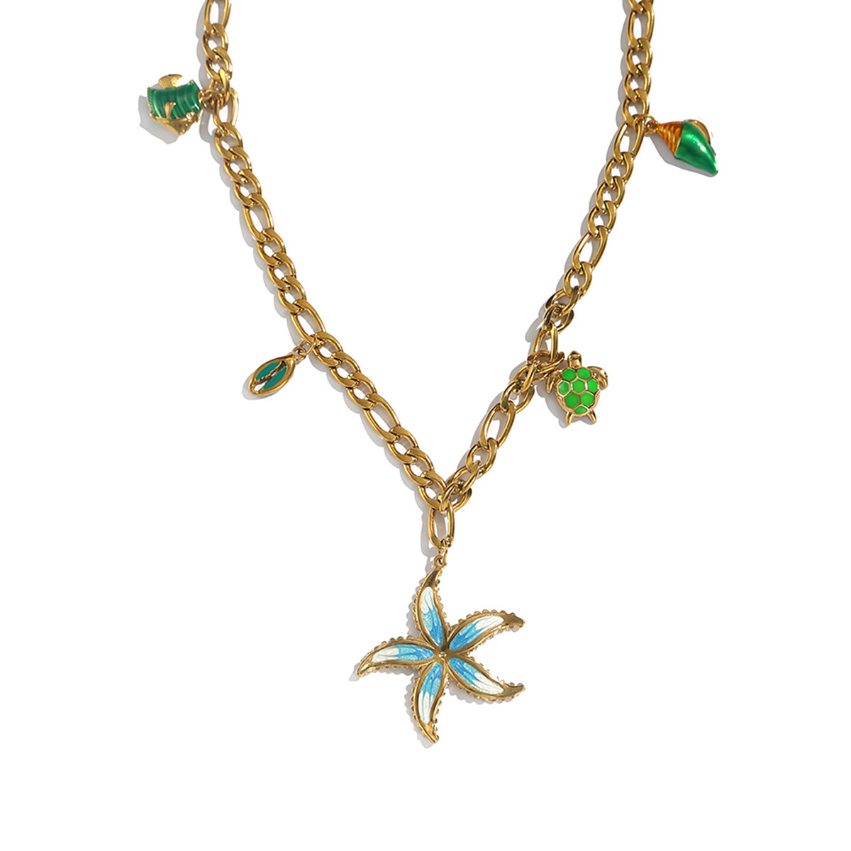 Women's 304 Stainless Steel Necklace Pendant Turtle Design Luxurious Savings Jewelry Set Starfish Pendant Light Geometric Pattern INS Style Multi Pendant Necklace