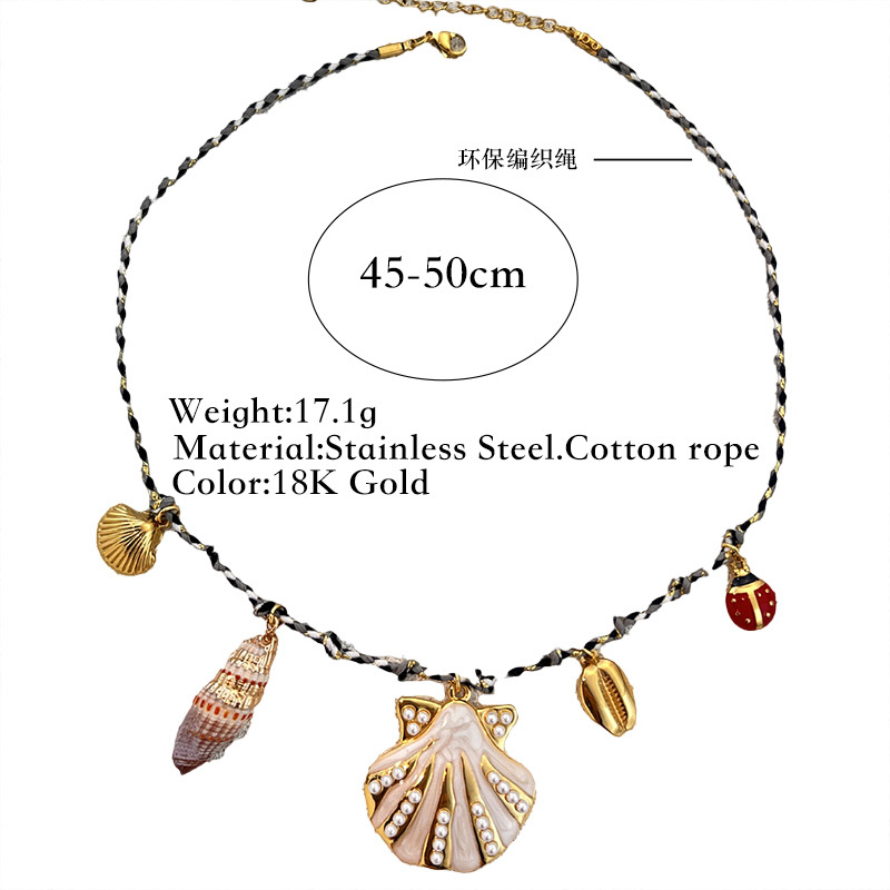 Colorful Woven Stainless Steel Pendant Necklace Starfish Shell Ocean Beach Style Accessories Jewelry 1 Piece Multi-Use Holiday