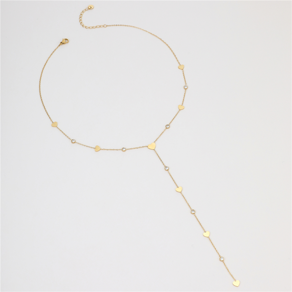 Gold Stainless Steel Waterdrop Y-Shape Tassel Necklace Women's Fashion Accessories Non-Fading Ladies Stylish Jewelry