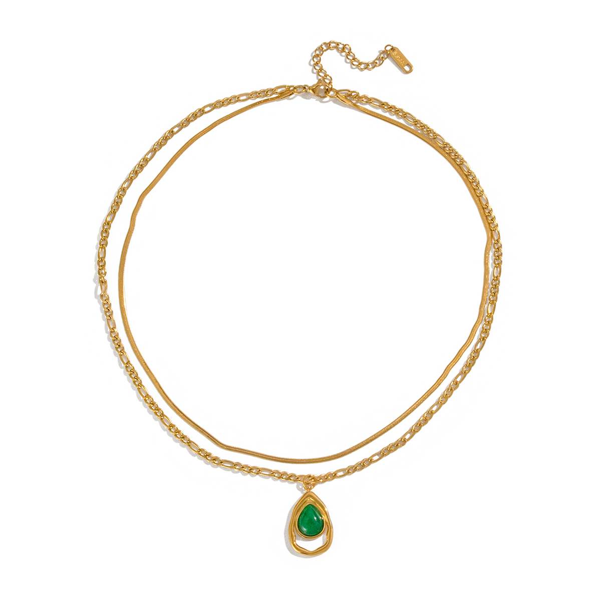 Elegant Natural Stone Waterdrop Green Double Layer Necklace Fashionable Stainless Steel 18K Gold Plated Women's Jewelry Accessory
