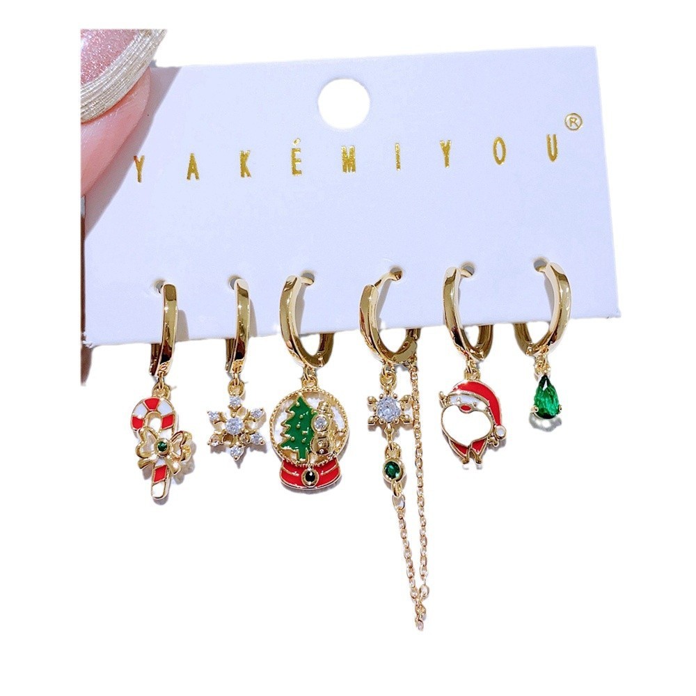 Elegant Christmas Tree And Snowflake Earrings Set With Colorful Zirconia Fashionable European Style Women's Jewelry Accessories