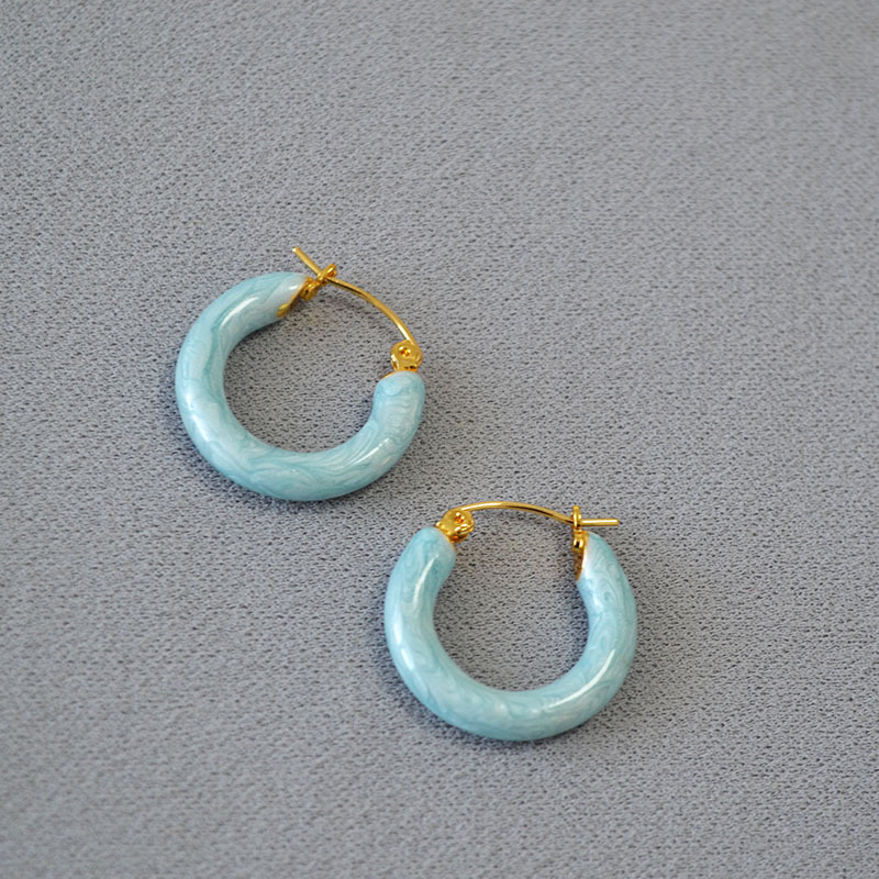 Retro Colorful Handmade Enamel Circle Earrings Women's Fashion Elegant Simple Pearl Glossy Round Shape Jewelry Accessories
