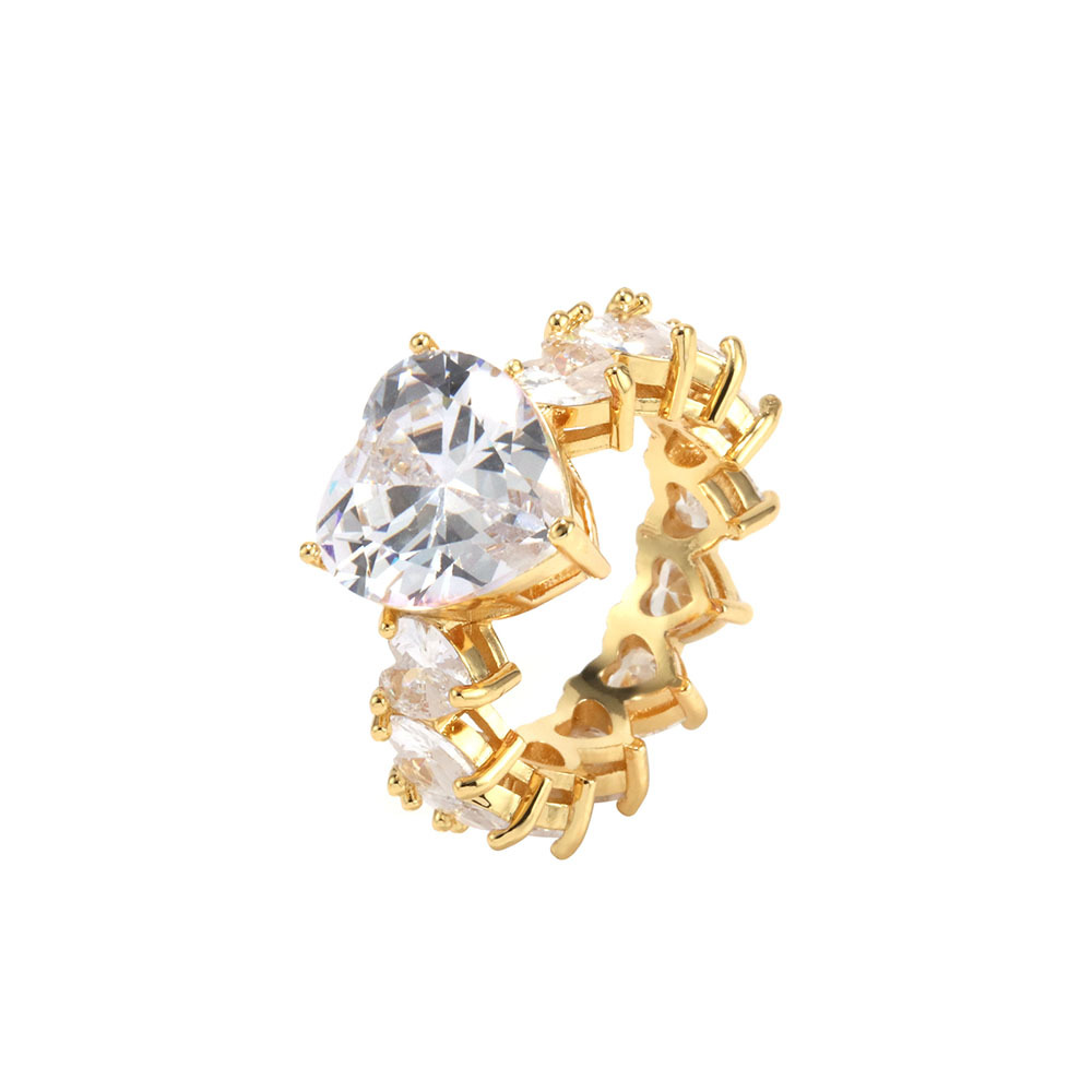 Inlaid Zircon Love Ring  Fashion Ornament Copper Plated Real Gold Ornament Hip Hop Ring Female Accessories Ornament Wholesale