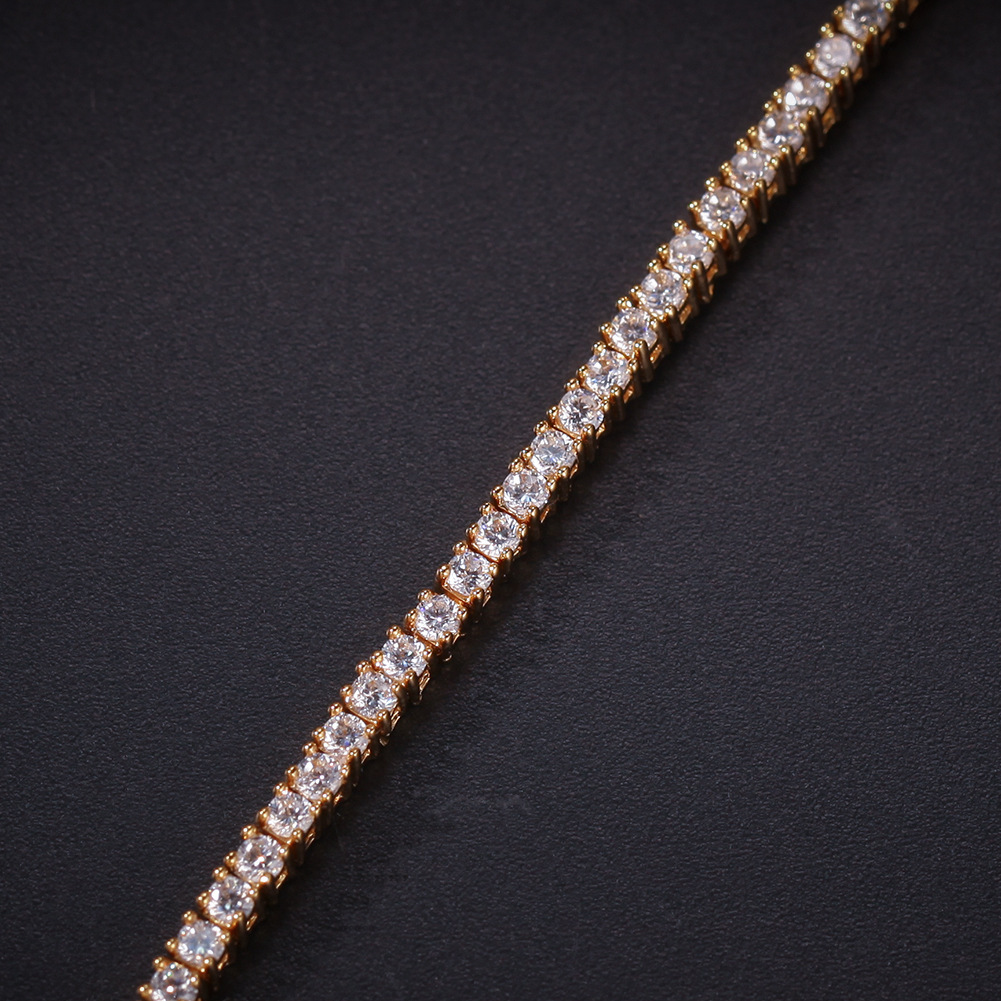 European And American Hip-Hop Tennis Necklace Bracelet Exquisite Single Row Zircon Men's Unisex Copper Geometric Pattern Real Gold Plated Vacuum Electroplating INS Style Classic Ring