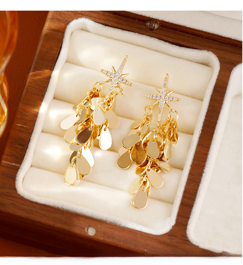 Fashionable Personality High-End Sparkling Star Zircon Octagonal Earrings Luxury Tassel Trendy Women's Jewelry Accessories