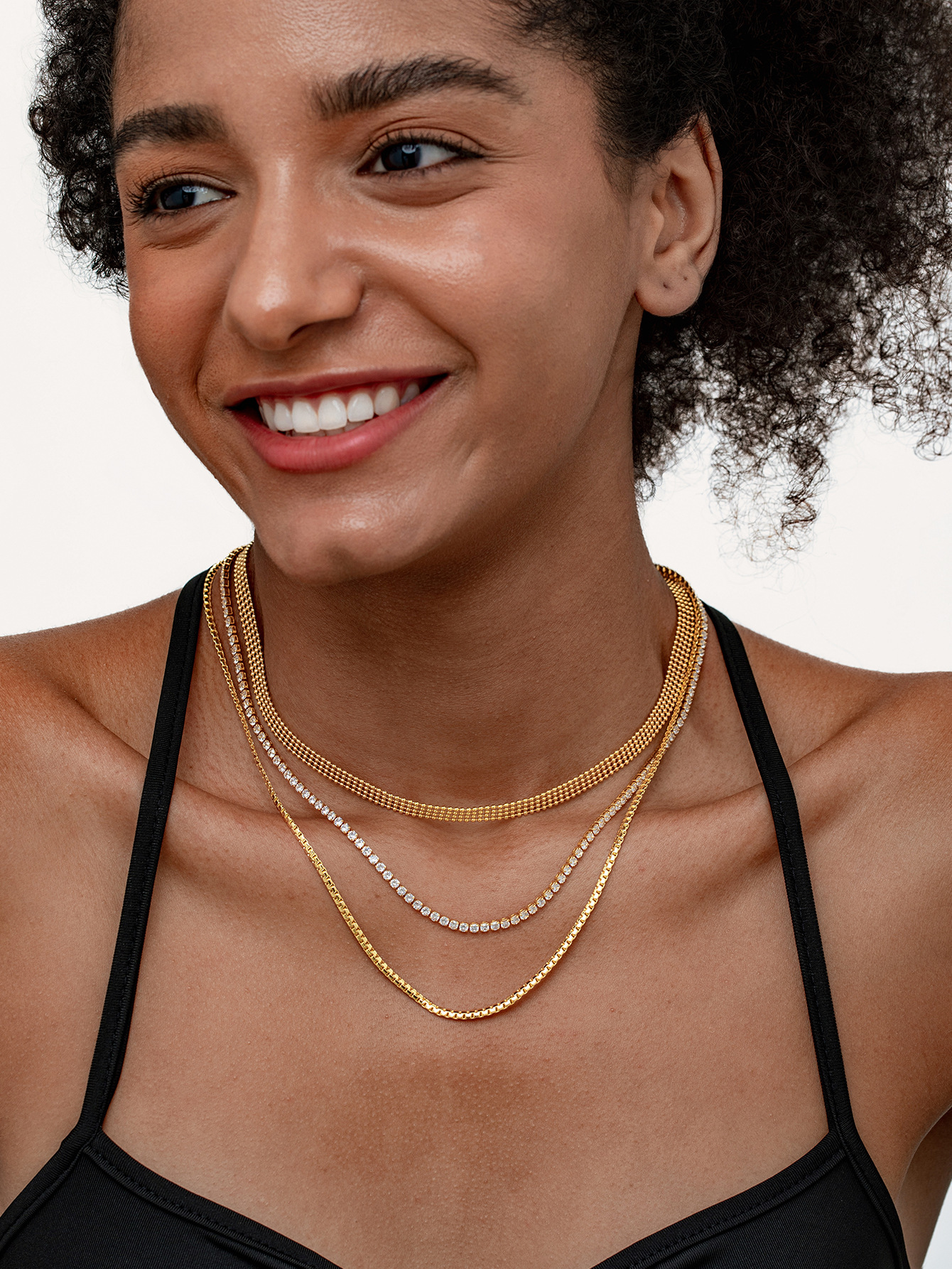 Gold-plated Stainless Steel Snake Bone Chain Necklace Ladies Multi-layer Jewelry Accessories Geometric