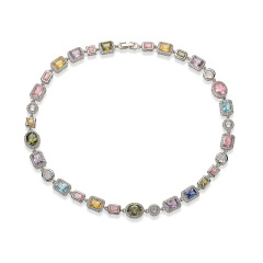 White Gold Color Colorful Crystals Box Buckle Necklace