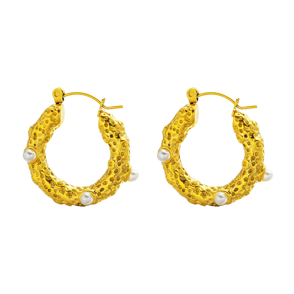 Geometric Titanium Steel Pearl U-shaped Earrings Ladies Retro Gold-plated Jewelry Accessories