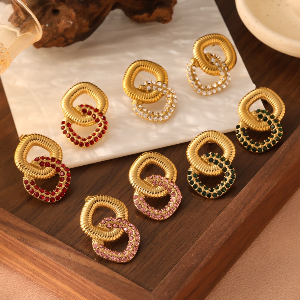 Trendy 18K Stainless Steel Zircon Earrings For Women Non-Fading Geometric Pattern Original Design Jewelry Accessories