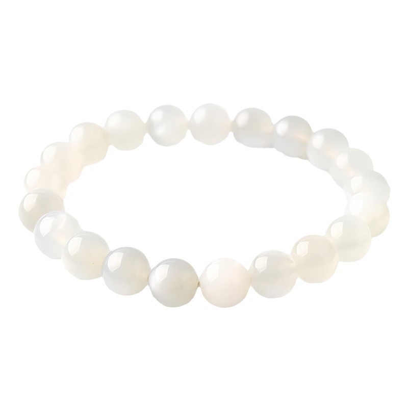 Natural White Moonstone Bracelet Strong Cat's Eye Body Transparent Crystal Gem Classic Round Bead Geometric Pattern Polished