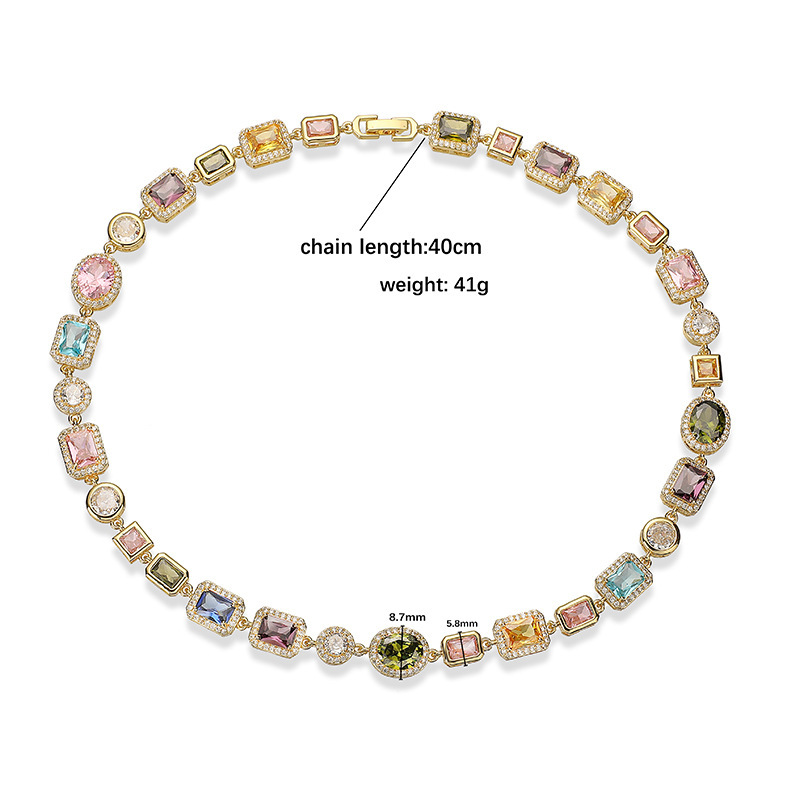 Retro Luxury Geometric Color Diamond Embedding Bracelet Necklace Set Palace Style Fashion Jewelry Accessories For Women