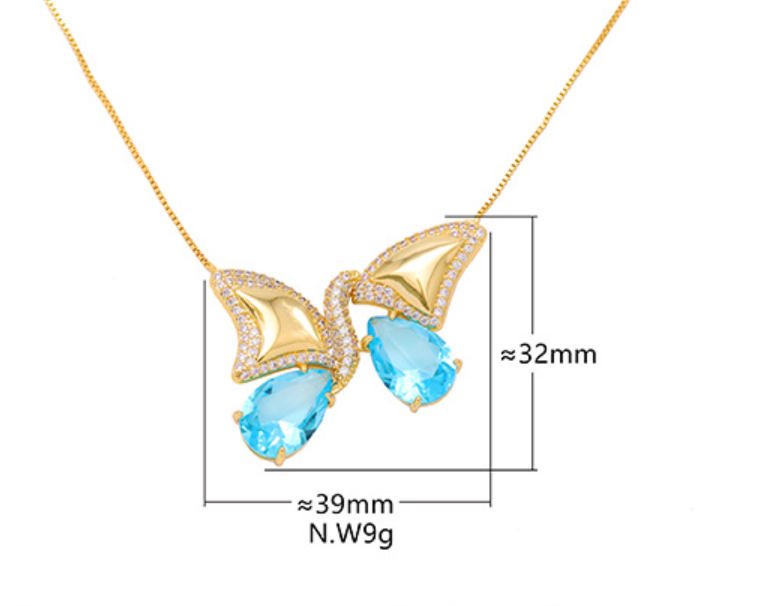 Butterfly Wing Half-and-Half Gold Plated Brass Purple Necklace Earring Set Elegant Dynamic Combination Fashion Jewelry