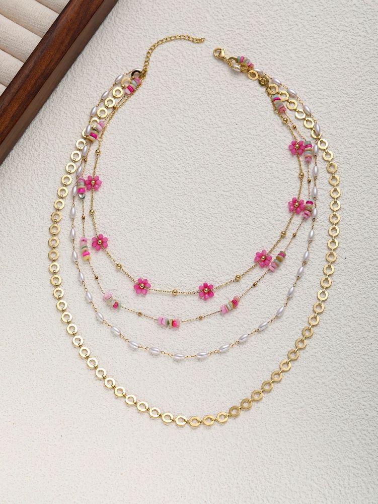 Unisex Titanium Steel Necklace Bracelet Set Colorful Durable Jewelry Accessories Attractive Rose Gold