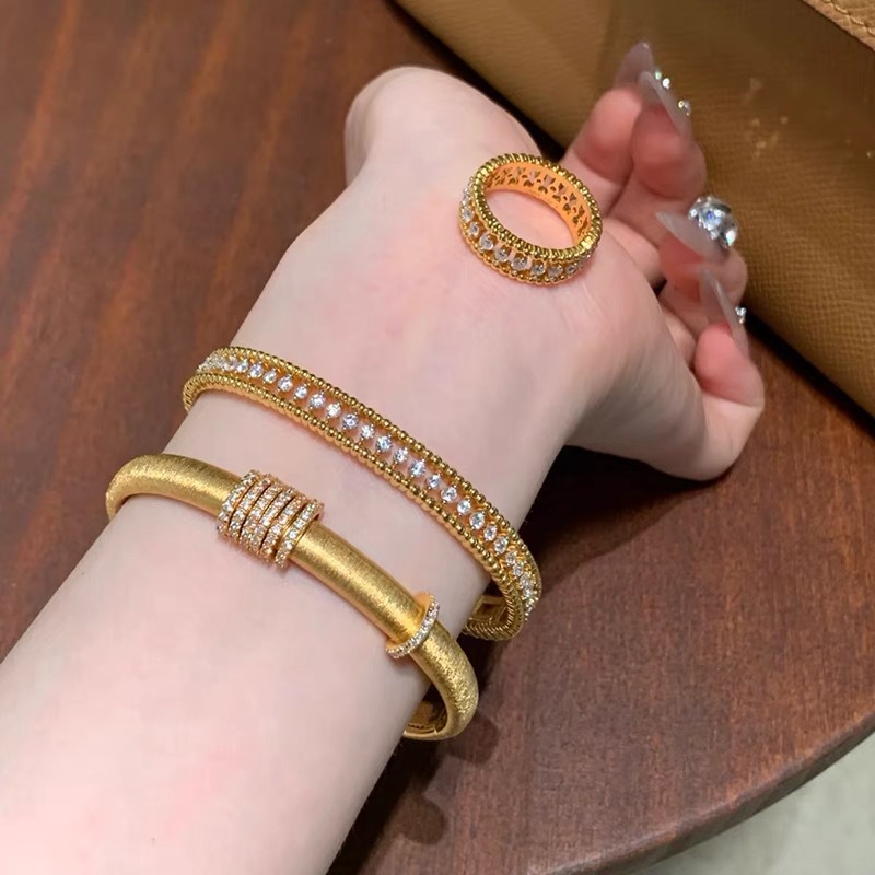 Vintage Full Diamond Dewdrop Bracelet New Chinese Style Gold Open High-end Versatile Copper Bracelet Modern Style Jewelry Accessories