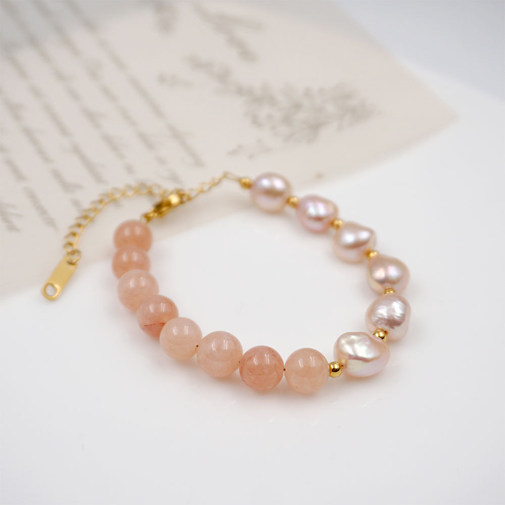 French Romantic Pink Pearl Bracelet Freshwater Pearl Sunstone Hand Jewelry Elegant Atmosphere Best Friend Bracelet Accessories