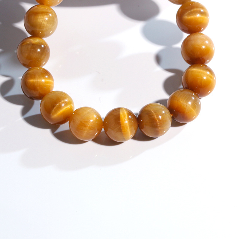 Natural Gold Tiger Eye Stone Bracelet High Quality Cat's Eye Lightning Pattern Round Beads Sea East Gemstone Wooden Chalcedony