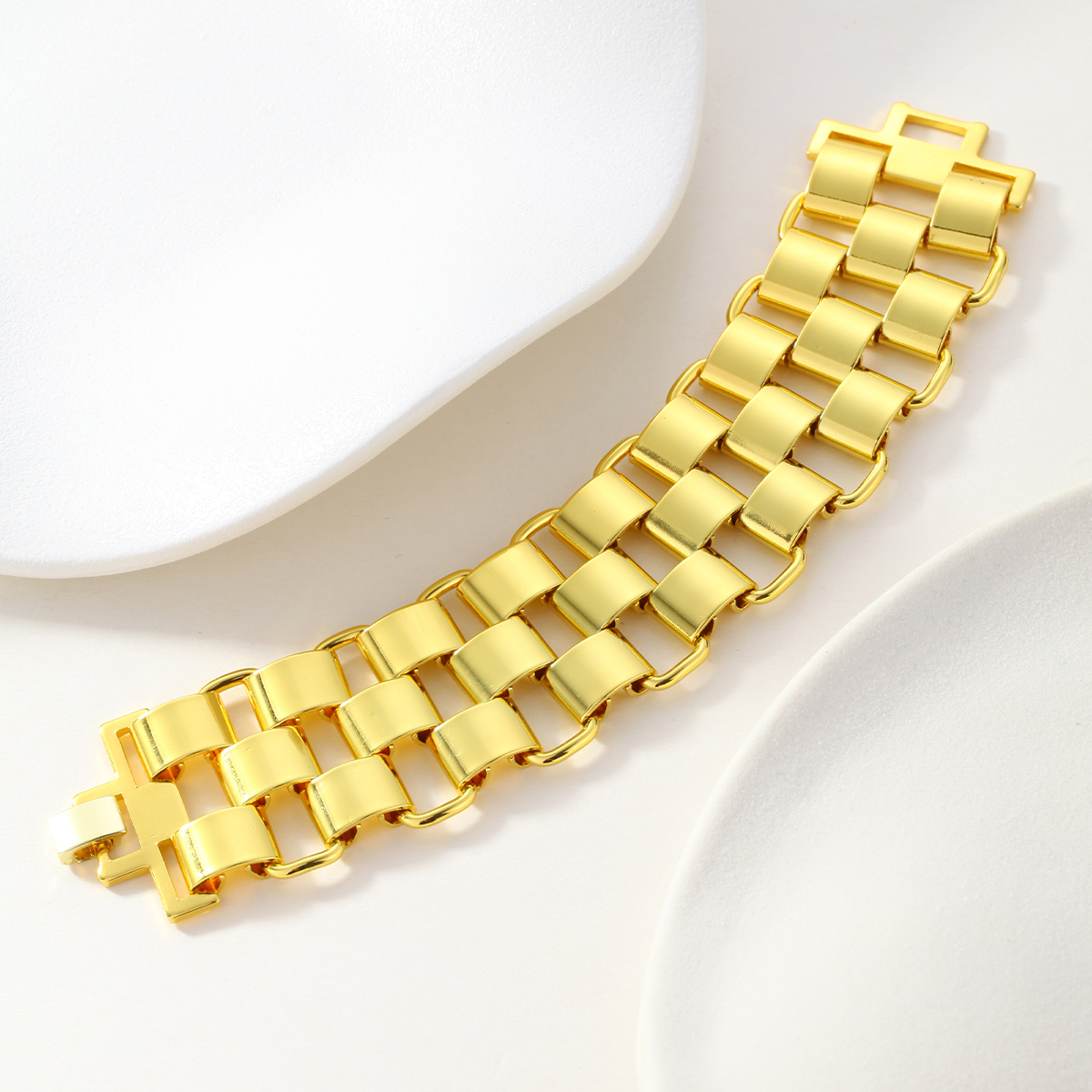1pc201 Stainless Steel 18k Gold Plated Geometric Wide Chain Bracelet For Women Adults Water Plated No Inlay Material