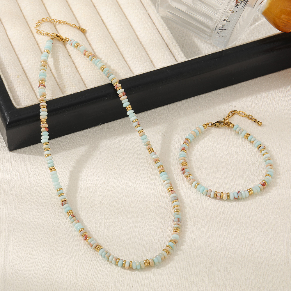 Summer New Style Women's Dopaamine Natural Stone Beaded Necklace Elegant Geometric Pattern Abacus Beads Jewelry Accessories
