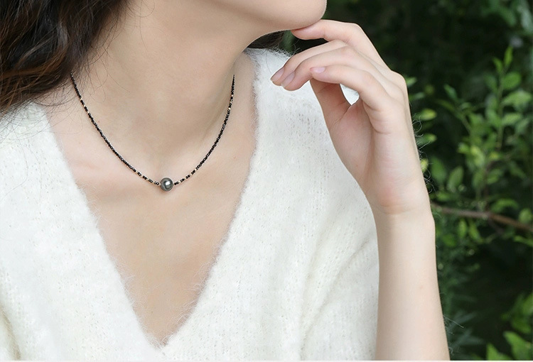 New Black Sharp Crystal Pearl Pendant Necklace Luxury Minimalist Lockbone Chain U-Shape Geometric Design Handmade Jewelry For Women