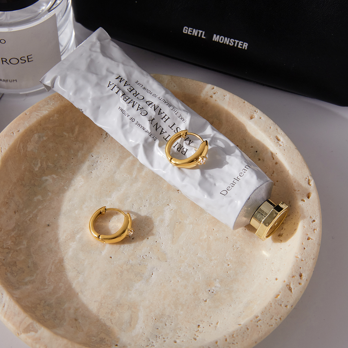 Women's Classic Style 18K Gold Stainless Steel + Zircon White Zircon Earrings Pair
