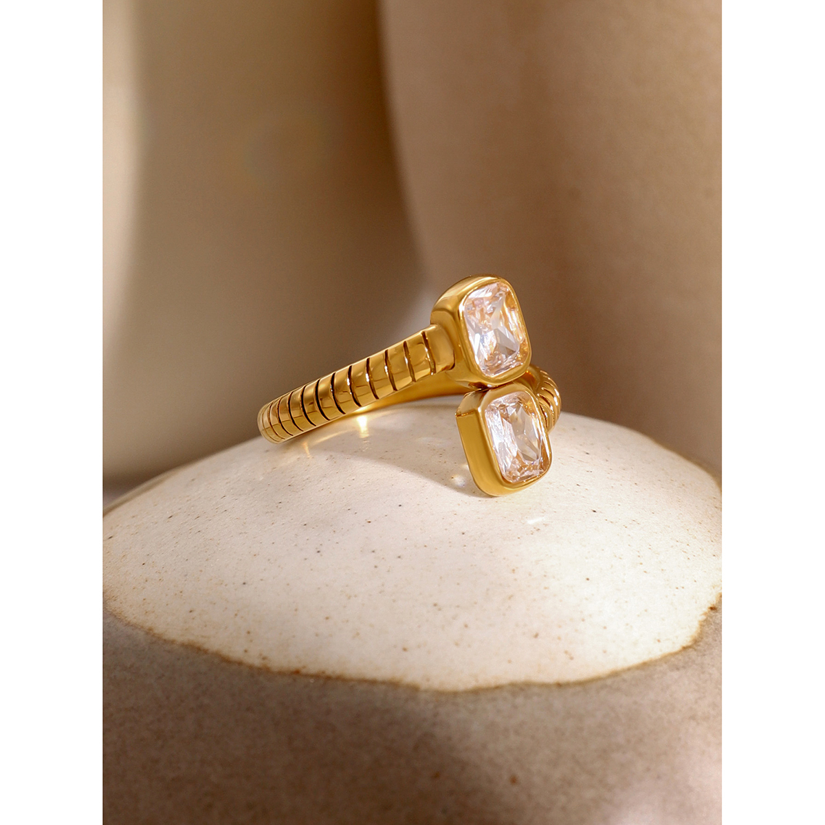 304 Stainless Steel Geometric PVD Coated 18K Real Gold Plated Simple Style Classic Style Open Rings