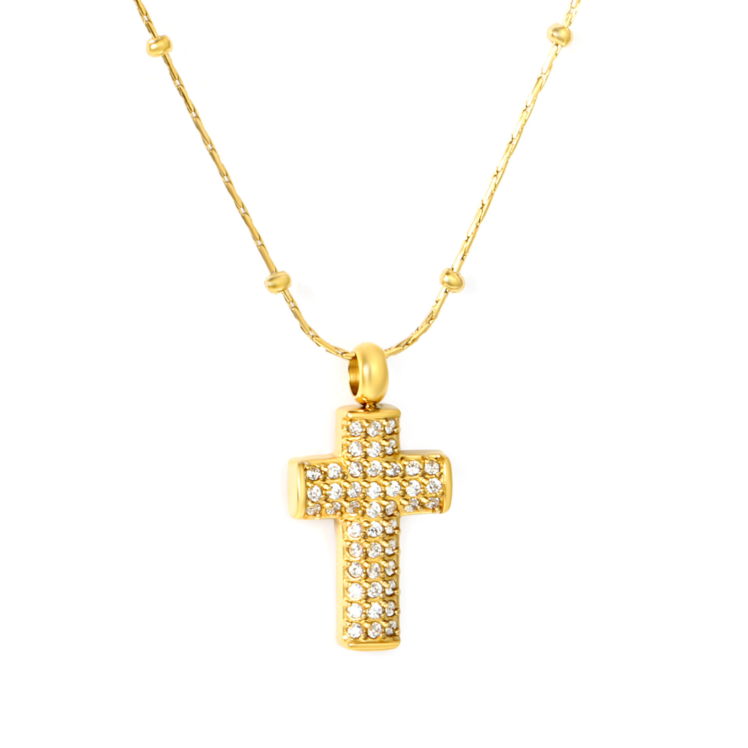 Elegant And Simple Cross Zircon Necklace For Women, European And American Style Jewelry Accessories, Geometric Pattern, 304 Stainless Steel Material