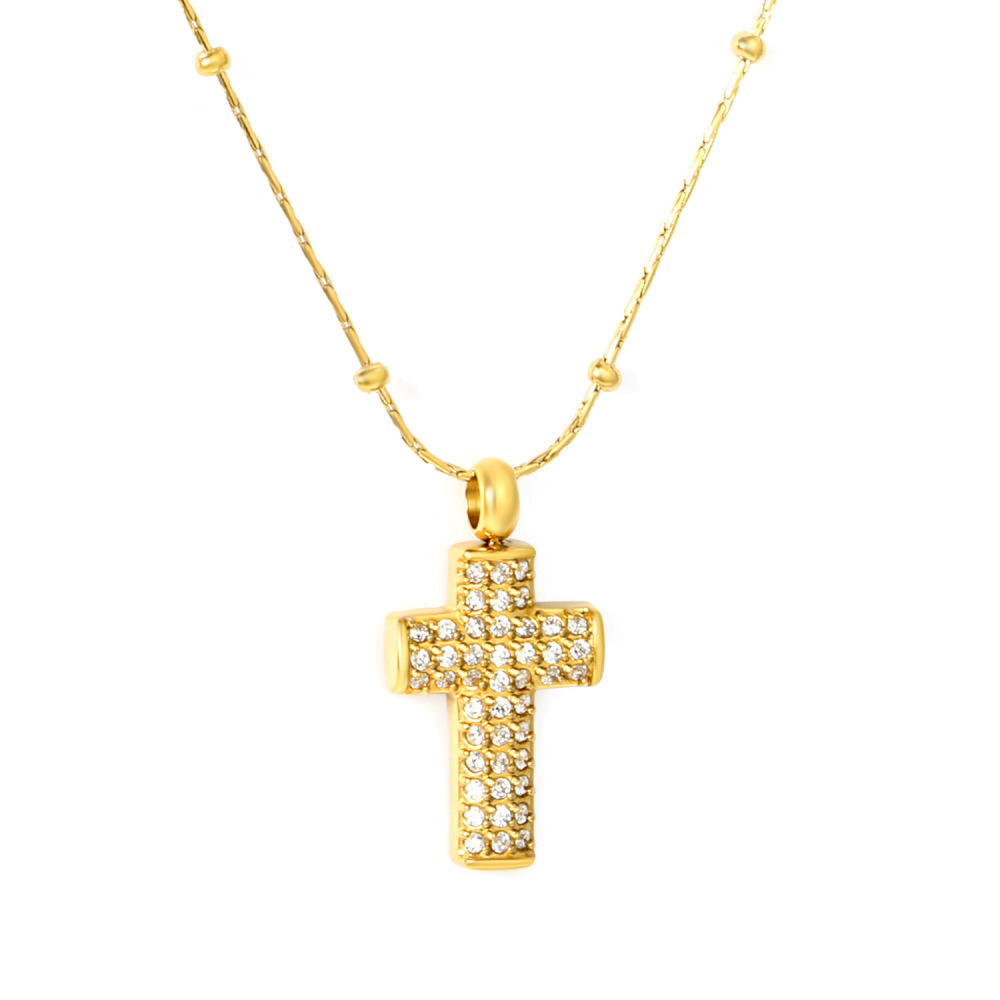Elegant And Simple Cross Zircon Necklace For Women, European And American Style Jewelry Accessories, Geometric Pattern, 304 Stainless Steel Material