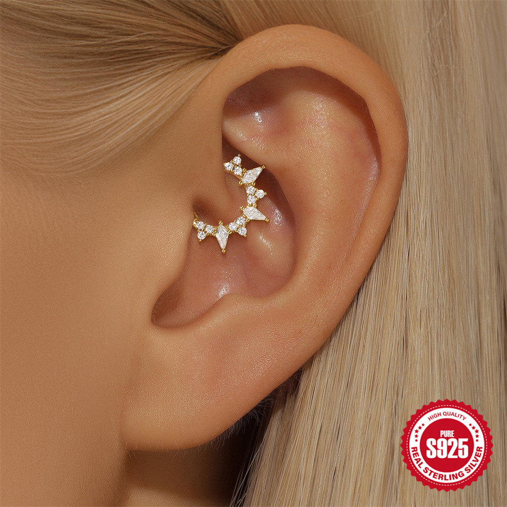 1 Piece Ear Cartilage Rings & Studs Simple Style Geometric 925 Sterling Silver Inlay Zircon Ear Cartilage Rings & Studs Nose Rings & Studs