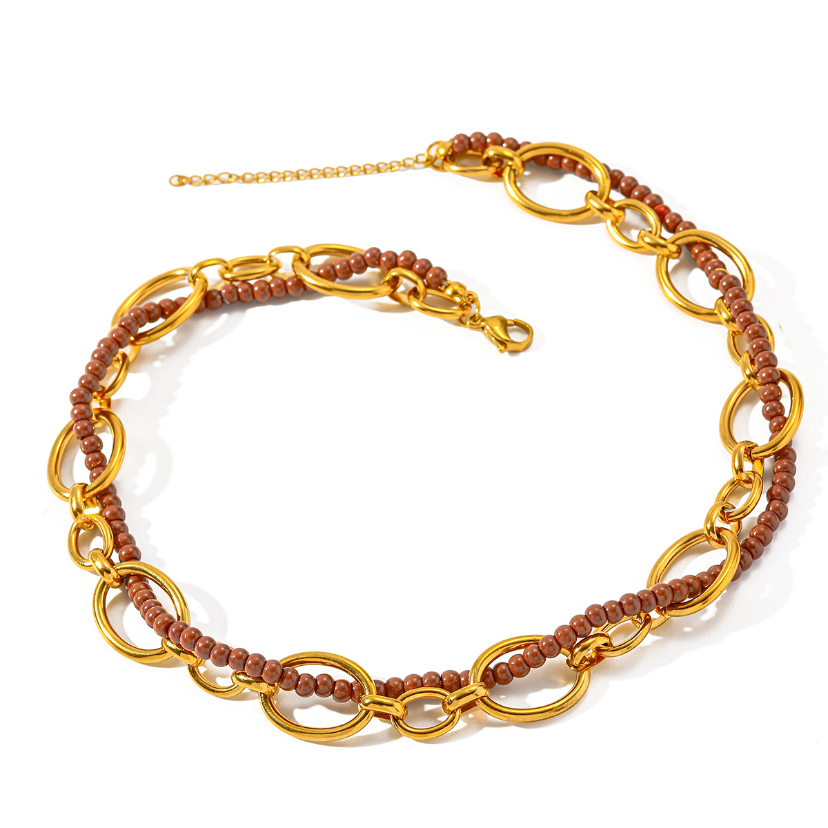 Simple Design 18K Gold Plated Stainless Steel Rice Bead Round Beaded Necklace Casual Romantic Classic Style Lobster Clasp