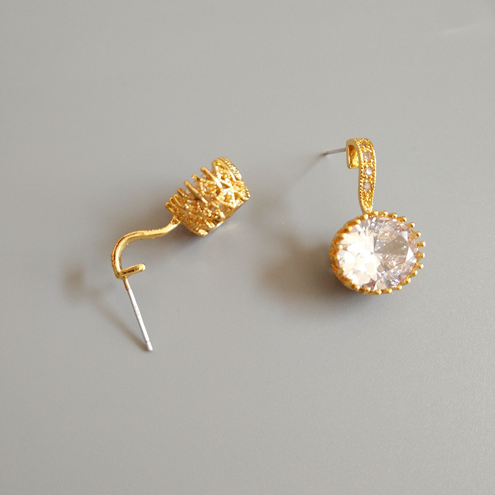 925 Silver Needle Fashionable Earrings Geometric Pattern Simple Style Women's Jewelry Accessories White Match Gemstone Embedded