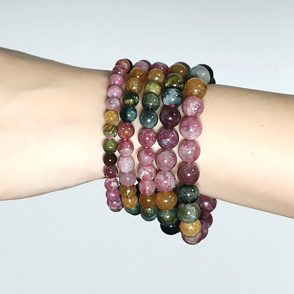 Natural Rainbow Tourmaline Bracelet Brazilian Old Mine Material Gradient Color Handmade Beads Jewelry Unisex Geometric Pattern
