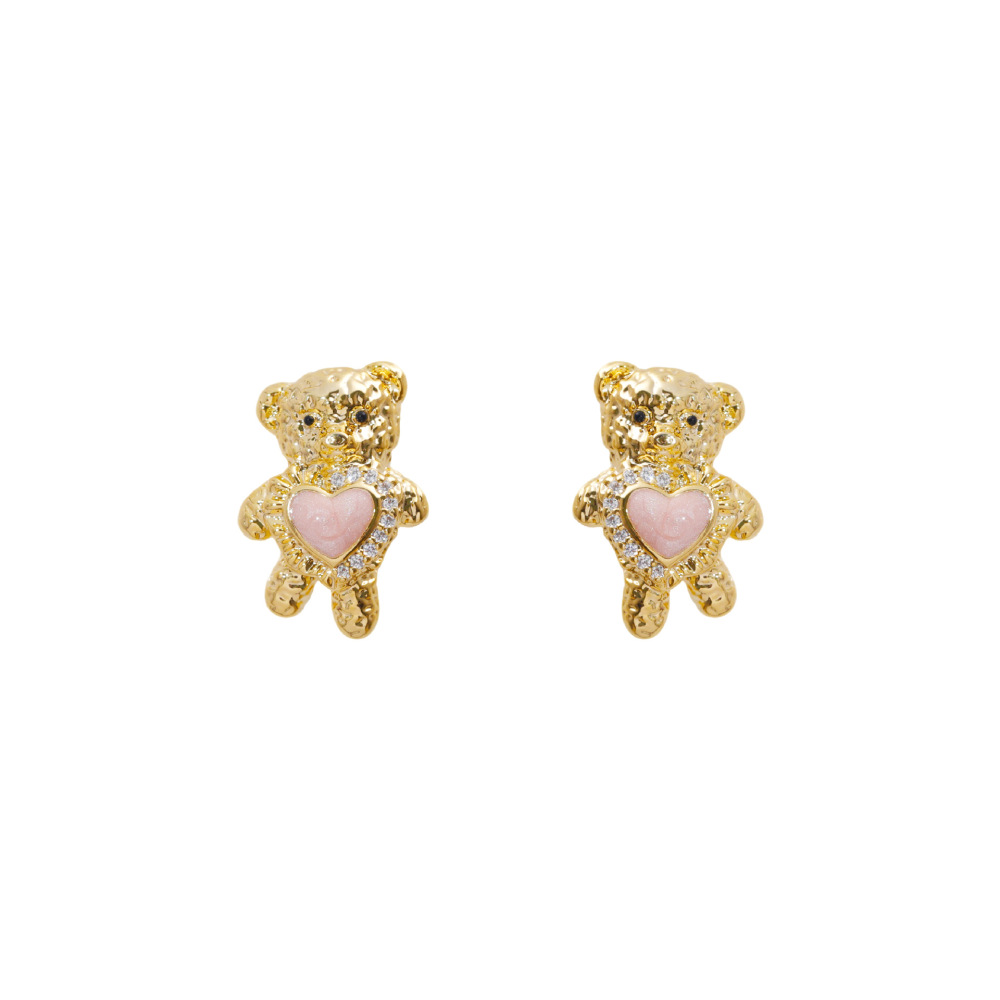 Delicate Bear Design Earrings With Zircon Heart Commuter Sweet Cute Style New Arrival Fashionable Women's Jewelry Accessories