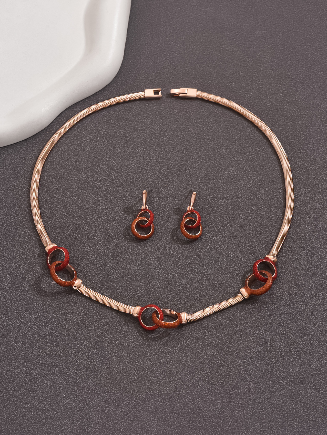 Gold Powder Necklace And Earrings Set For Women Snake Chain Color Retention Jewelry Set Popular  Styles
