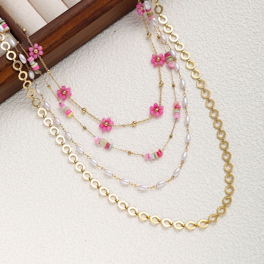 Unisex Titanium Steel Necklace Bracelet Set Colorful Durable Jewelry Accessories Attractive Rose Gold