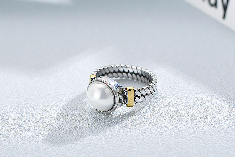 Kalen New Accessories  Sources Europe And America Creative Retro Textured Men And Women Available Titanium Steel Pearl Ring